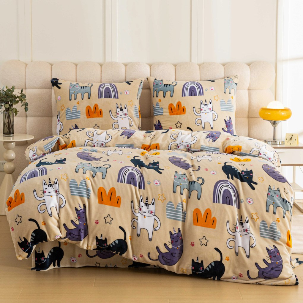 Mikroplüss ágynemű PURRSLEEP bézs Ágyneműhuzat mérete: 2 db 70 x 90 cm | 200 x 220 cm