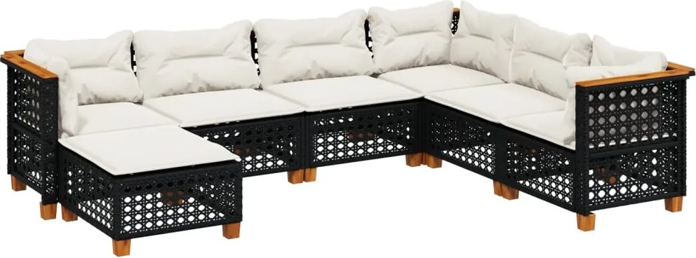 vidaXL 7 részes fekete polyrattan kerti ülőgarnitúra párnával
