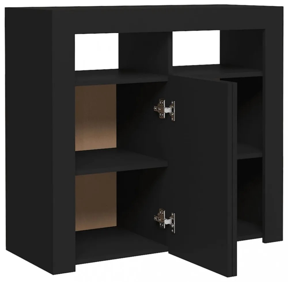 fekete tálalószekrény LED-világítással 80 x 35 x 75 cm