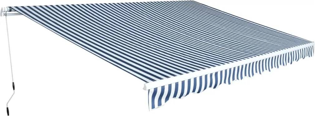vidaXL kézi működtetésű összecsukható napellenző, kék-fehér, 450 cm