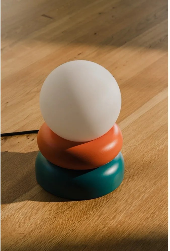 Petróleum színű-narancssárga tömörfa asztali lámpa üveg búrával (magasság 24 cm) Otem – noo.ma