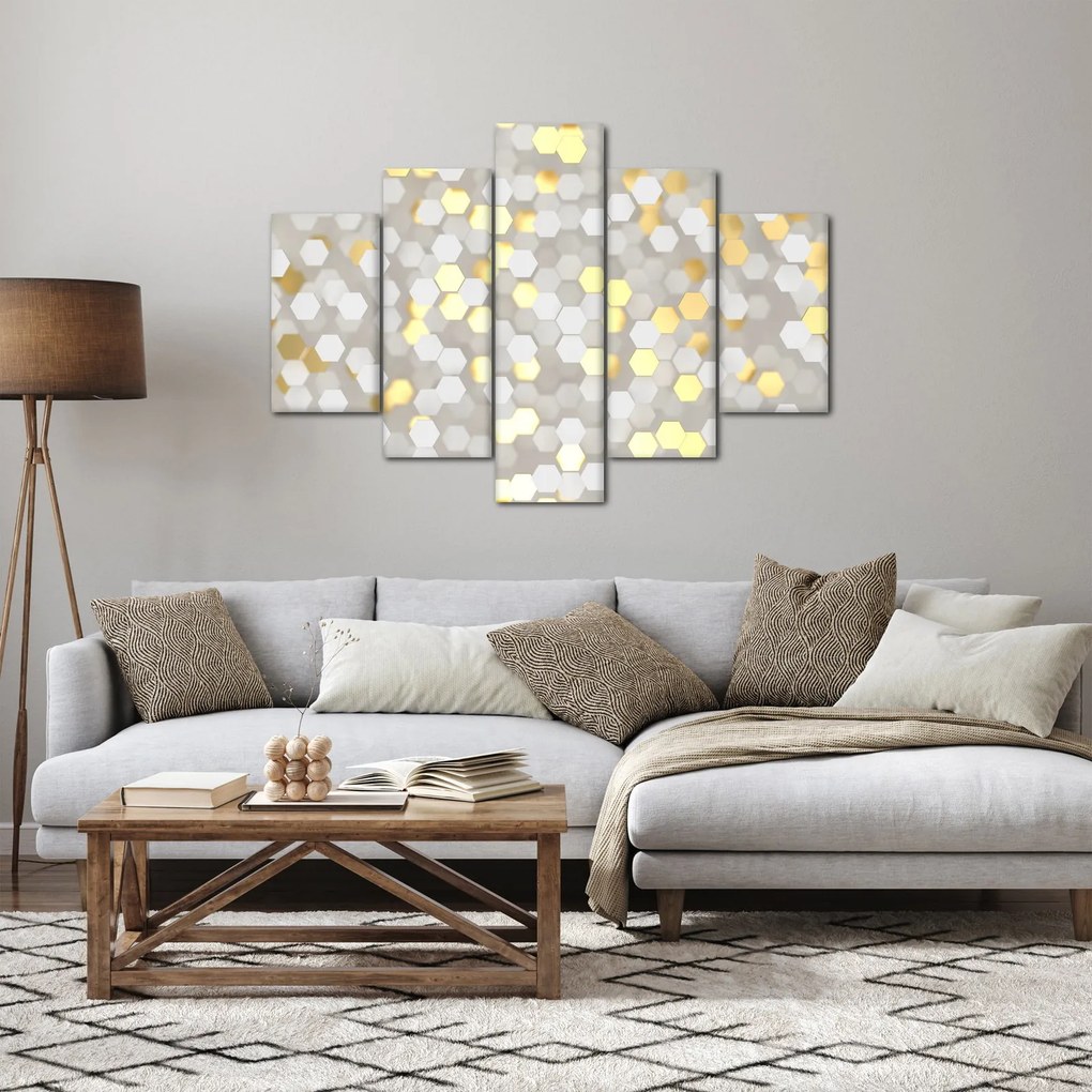 Kép - Arany és fehér hatszögek (150x105 cm)