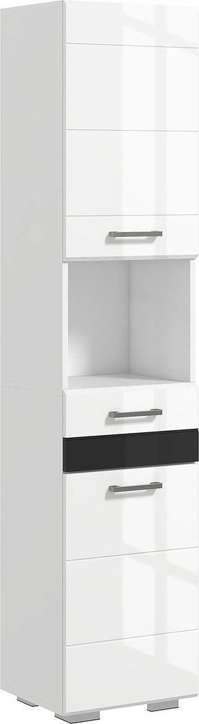 kleankin Térmentes Fürdőszoba Oszlop MDF-ből, Fürdőszobai Szekrény Nyitott Polccal, Fiókkal és Zárt Szekrénnyel, 37x32.5x170 cm, Fényes Fehér | Aosom