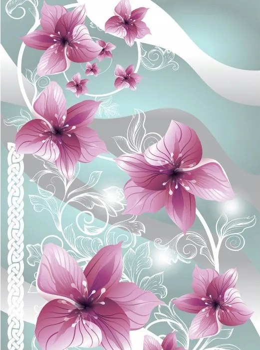 Fotótapéta Rózsaszín-lila vinil virágok 184x254 Elegáns dekoráció +ragasztó