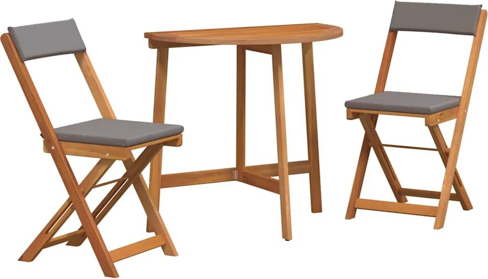 vidaXL Bisztró készlet párnával 3 pcs Olaj Természetes Tömör Akácfa