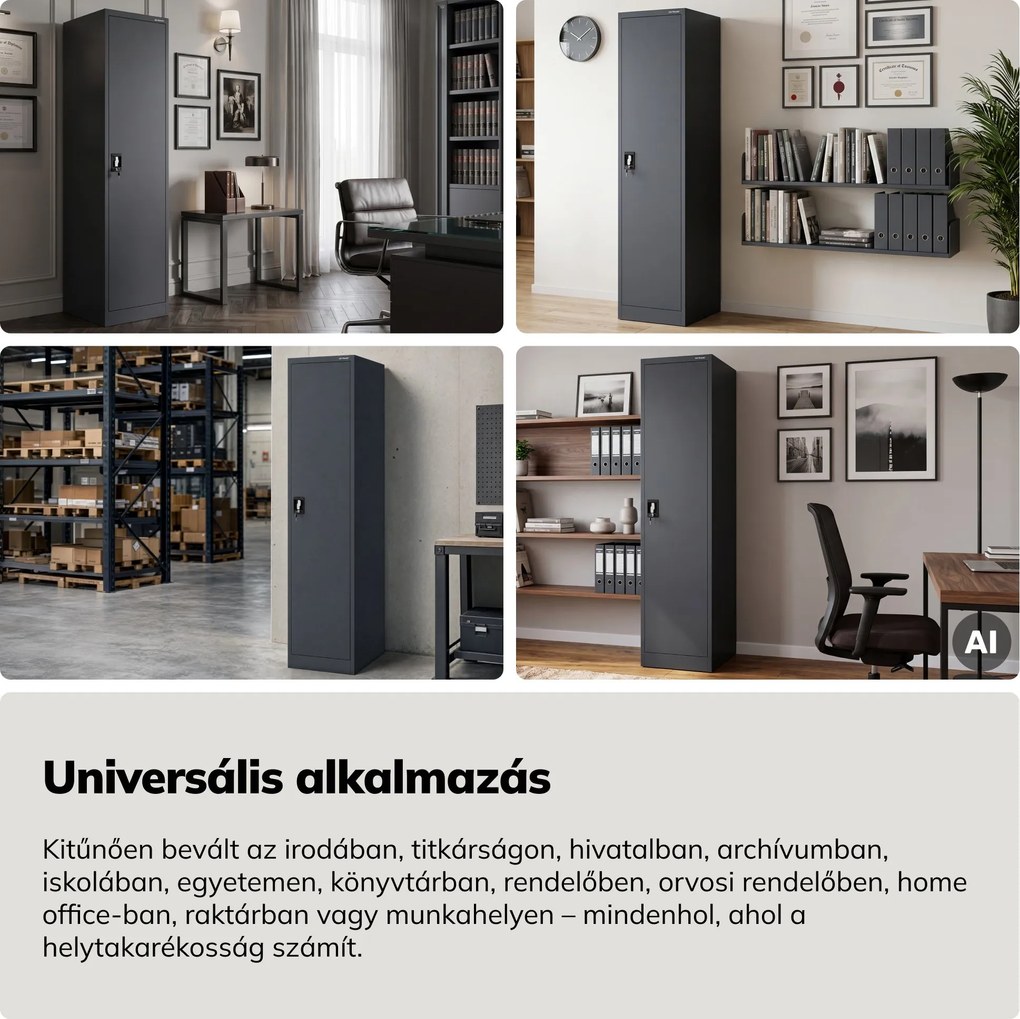Kartotékos iratszekrény kulcsos antracit, 450x1850x600 mm: ALEX D600