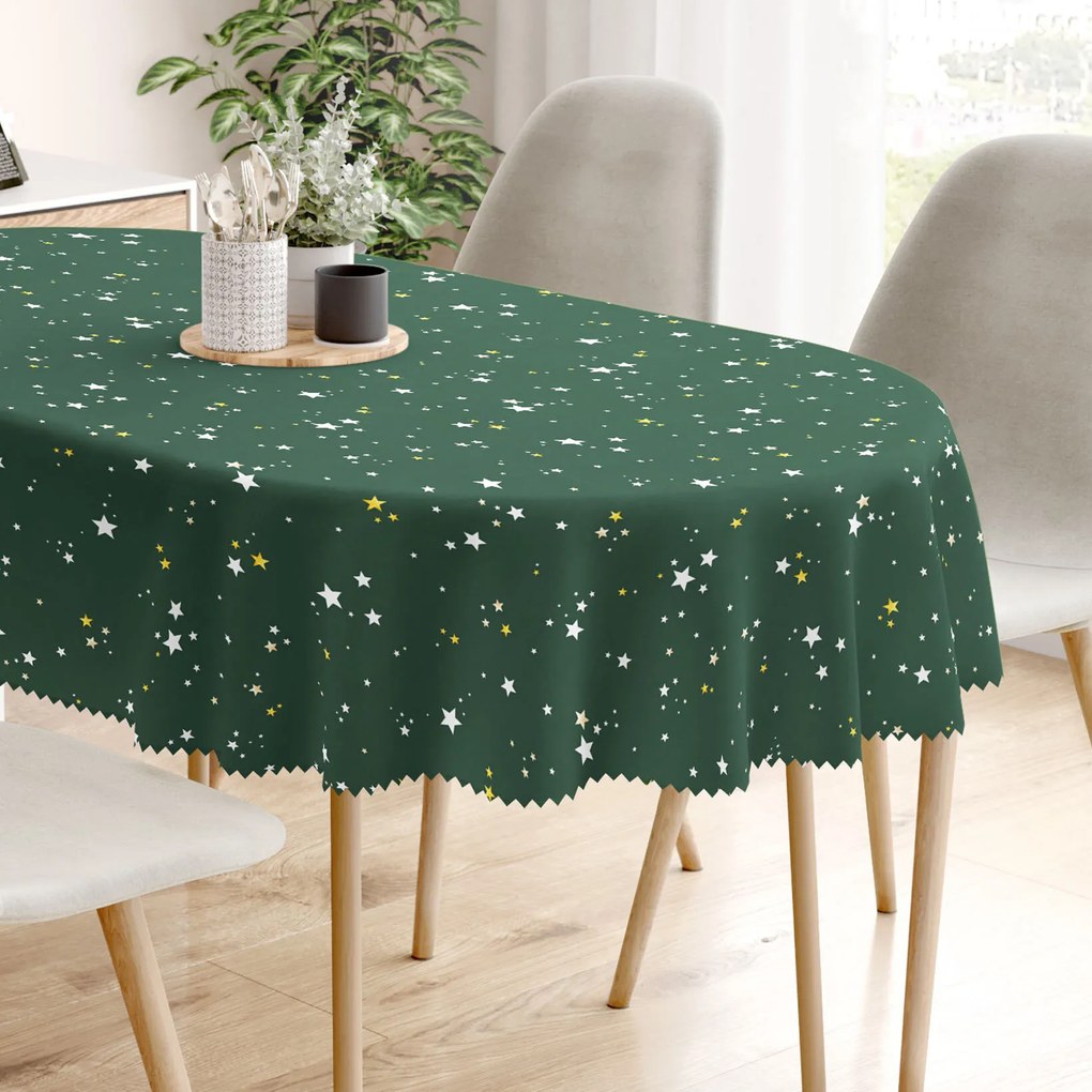 Goldea karácsonyi ovális teflonos terítő - csillagok zöld alapon 140 x 240 cm