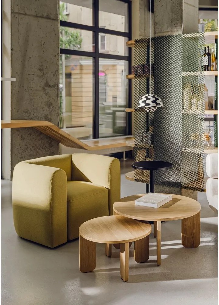 Natúr színű kerek dohányzóasztal tölgyfa dekoros asztallappal ø 55 cm Kuvu – noo.ma