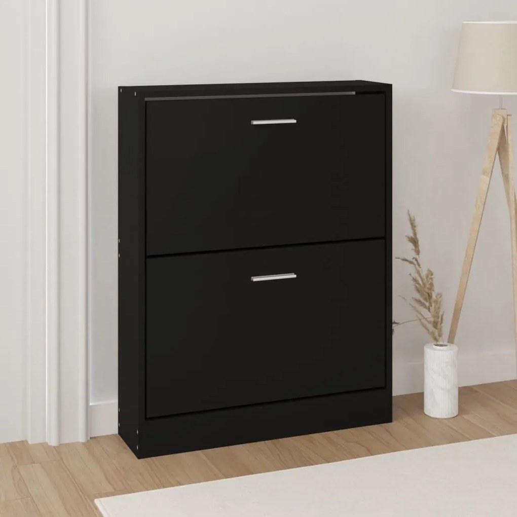 fekete szerelt fa cipőszekrény 59x17x81 cm