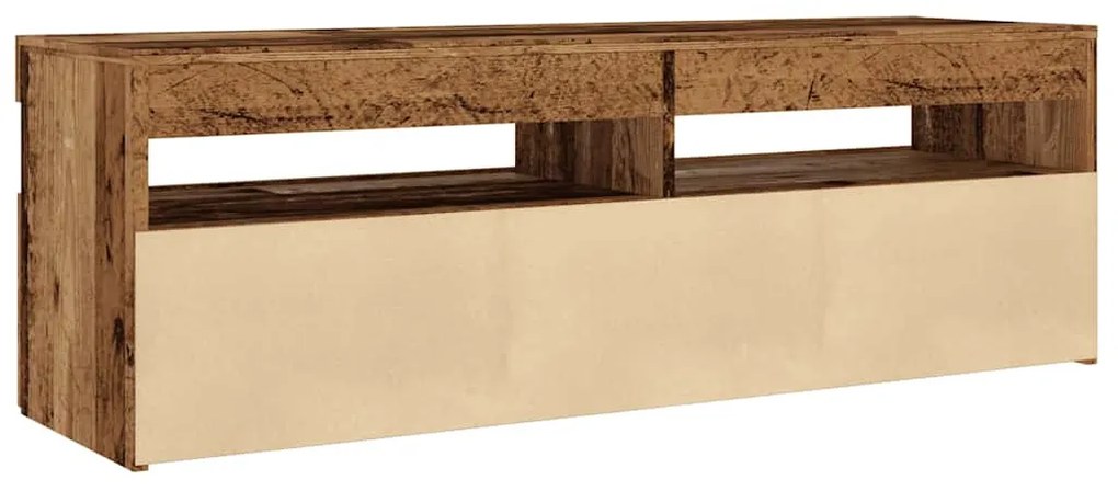 antik fa színű szerelt fa TV-szekrény LED-ekkel 120x35x40 cm
