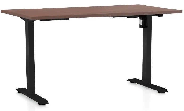 Állítható magasságú asztal OfficeTech A, 140 x 80 cm, fekete alap, dió