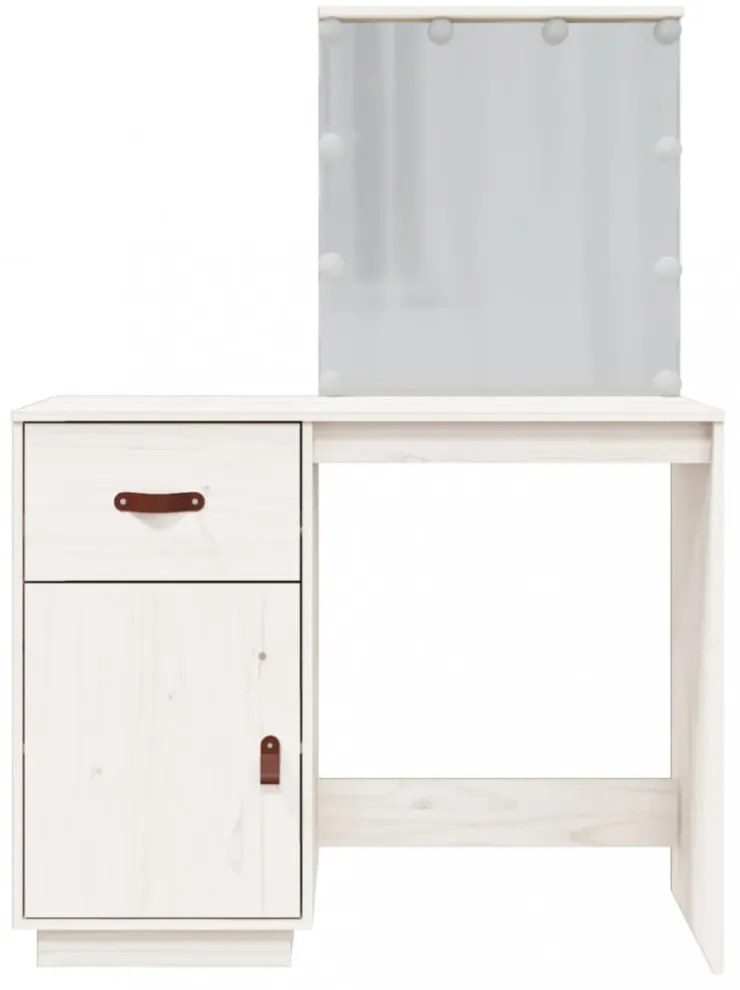 fehér tömör fenyőfa fésülködőasztal LED-del 95 x 50 x 133,5 cm