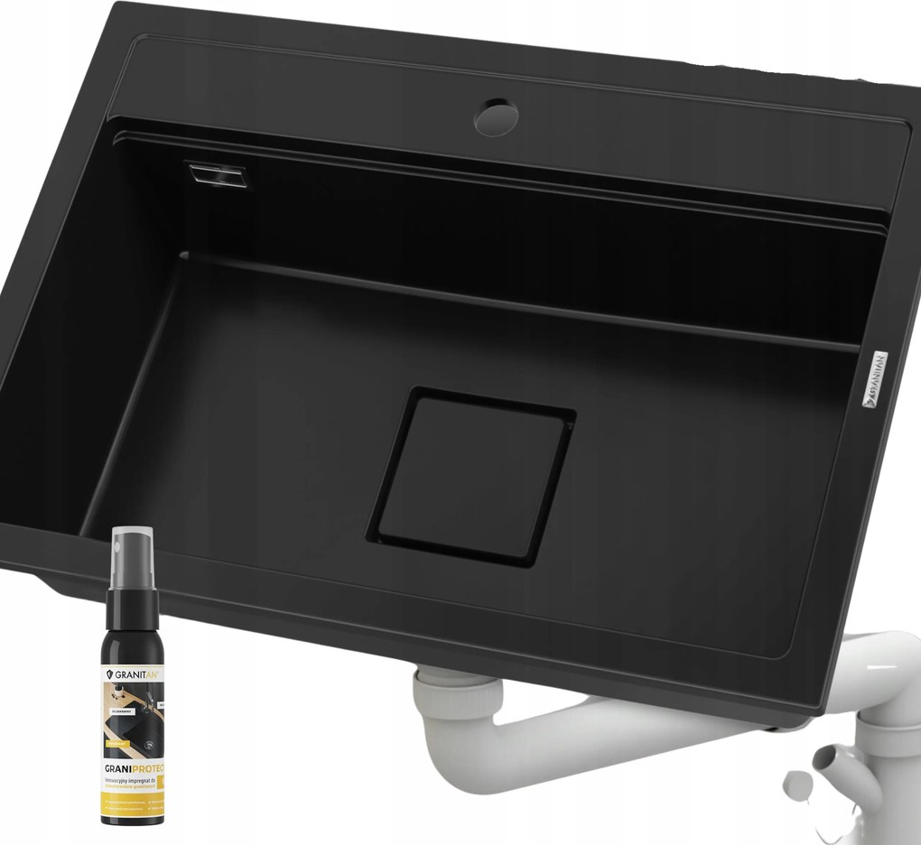 Gránit mosogató Stone XL konyhai egymedencés mosogató szifon maszkoló
