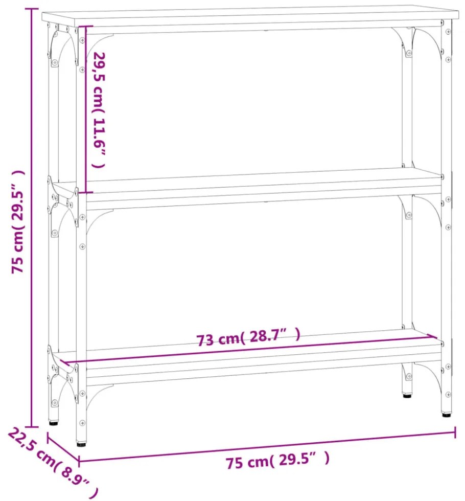 füstös tölgy színű szerelt fa tálalóasztal 75x22,5x75 cm
