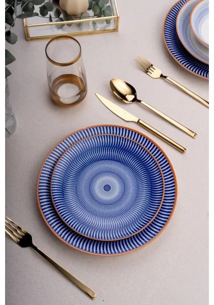 24 darabos étkészlet, kék/narancssárga, porcelán