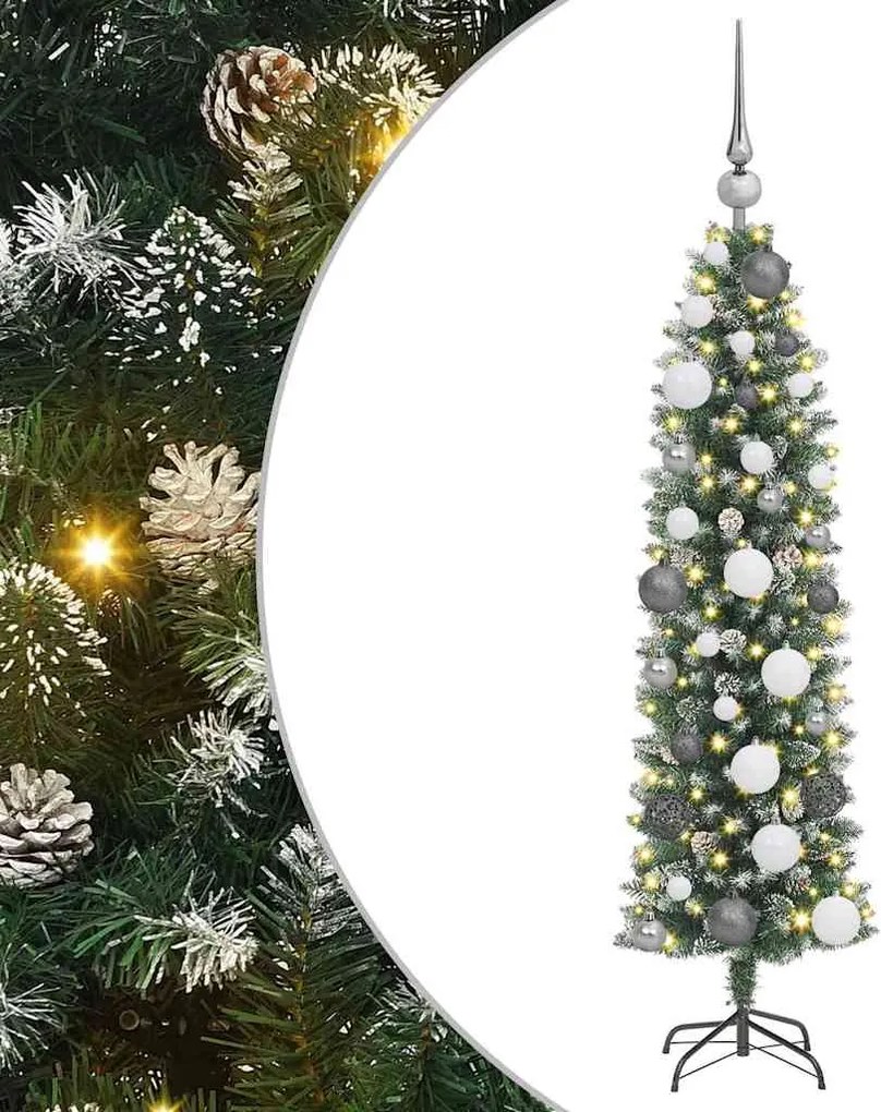 vidaXL Mű Karcsú Karácsonyi Fa 150 LED-del Zöld és Fehér 120 cm