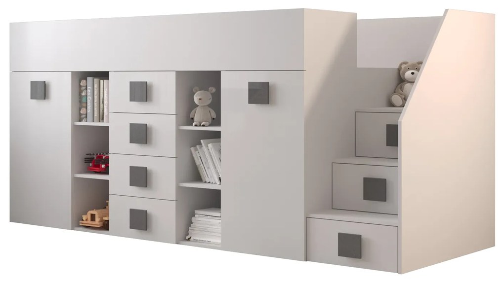 Kombinált gyerekágy 90 cm Toreno 3 (fehér + fényes fehér + szürke fényes foganytúk) (J). 1083338