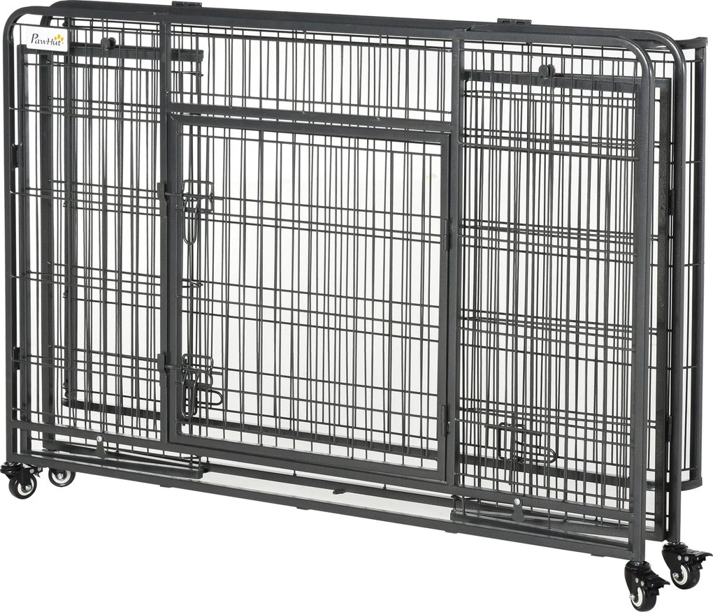 PawHut Összecsukható Fém Kutya Ketrec Nagy Kutyák Számára 125x76x81 cm Kerekekkel és Fékrendszerrel, Kivehető Tálca és Ajtó Zárakkal Golden Retriever