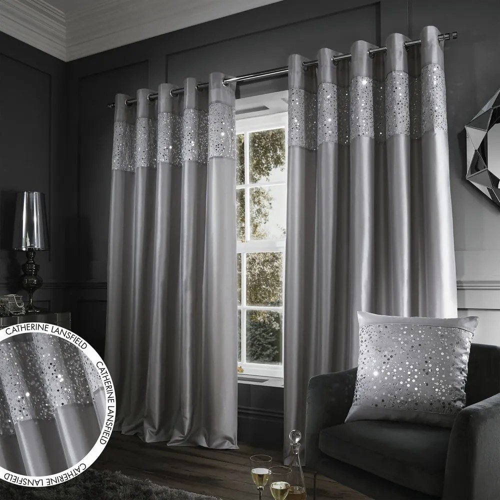 Szürke függöny szett 2 db-os 168x183 cm Glitzy Sequin – Catherine Lansfield
