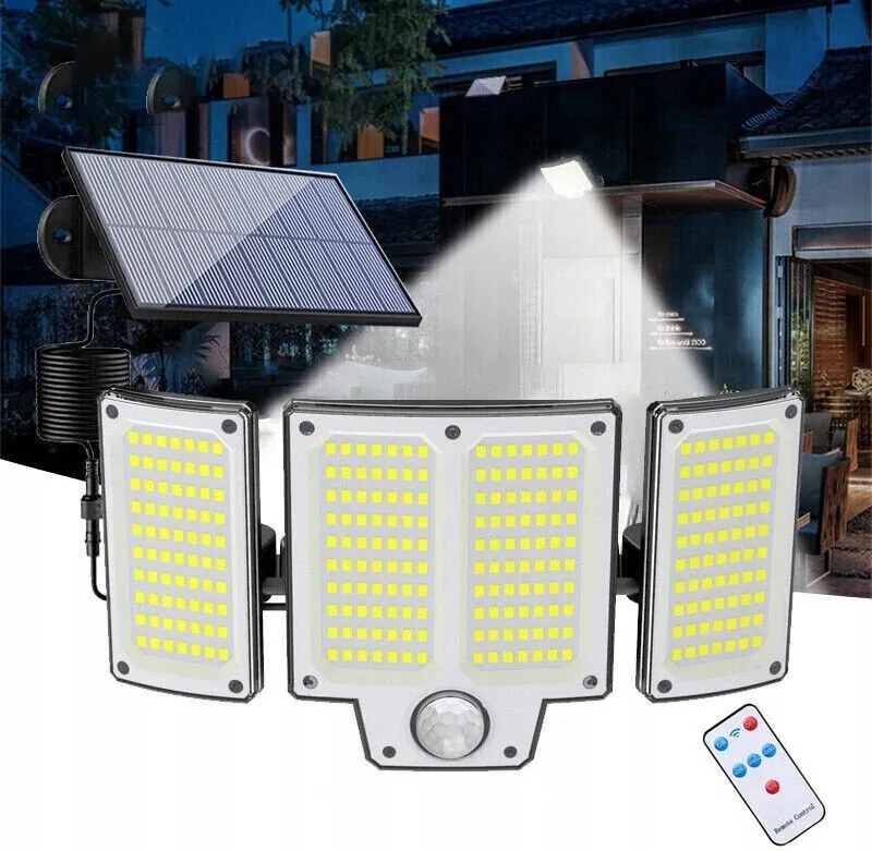 Napelemes Lámpa Halogén Szürkületi Mozgásérzékelő 280 Led Kerti Garázs