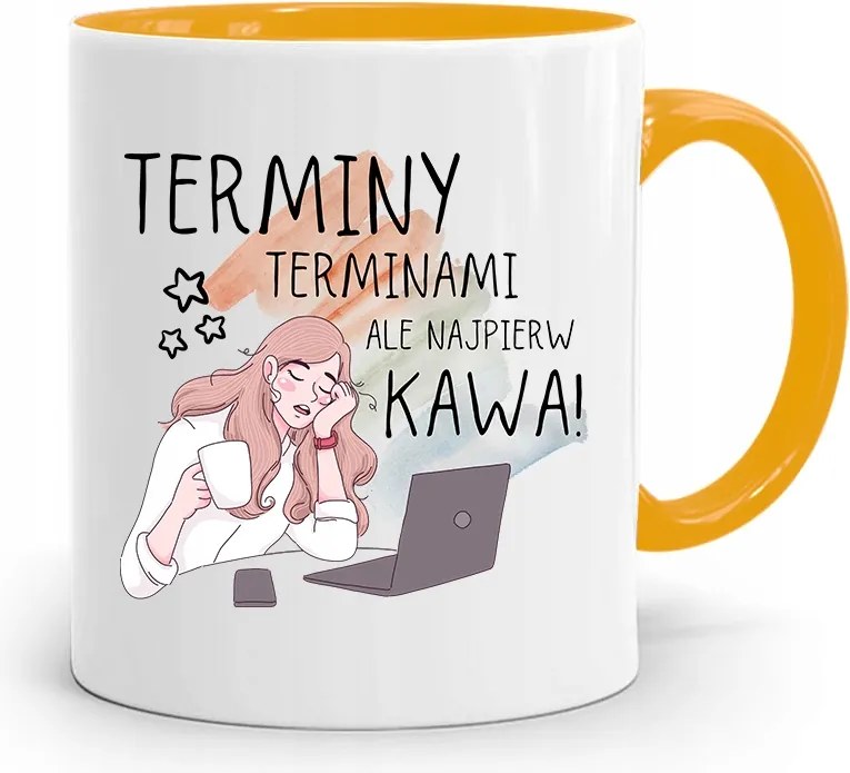 Sárga Bögre Ajándék Titkárnőnek Határidők fényképes nyomtatással