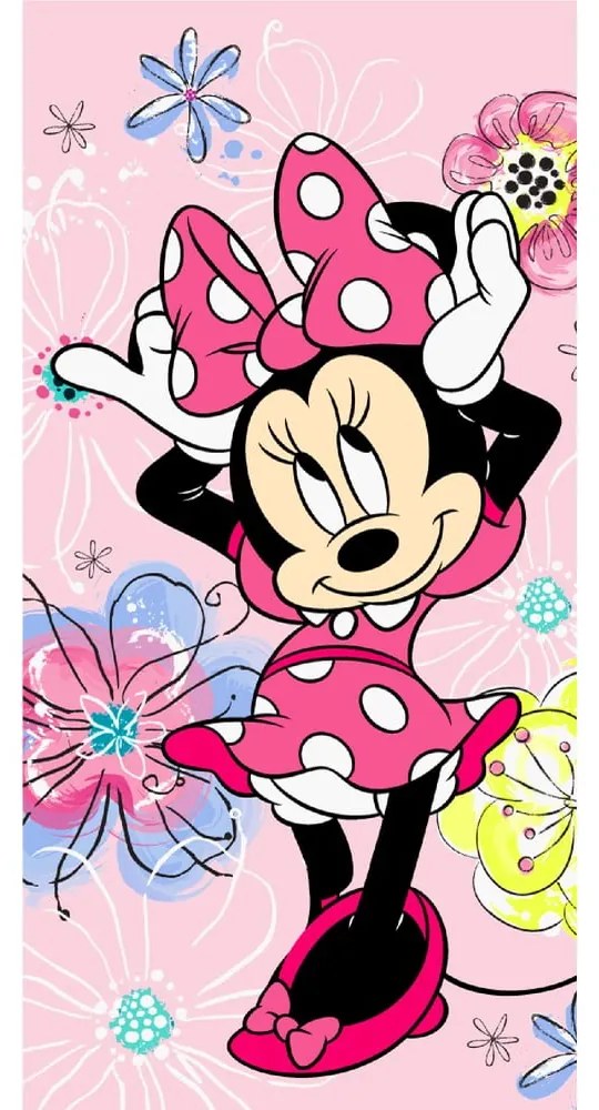 Rózsaszín pamut gyerek fürdőlepedő 70x140 cm Minnie "Pink bow" – Jerry Fabrics