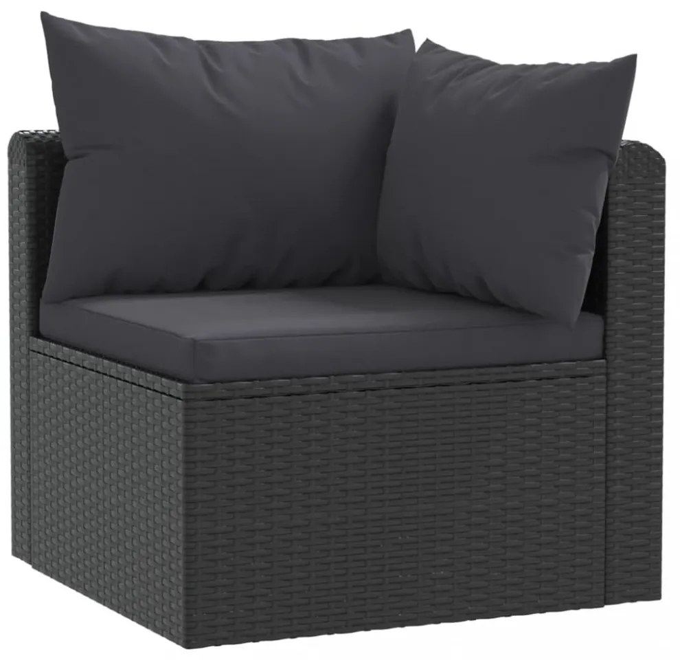 4-részes fekete polyrattan kerti ülőgarnitúra párnákkal
