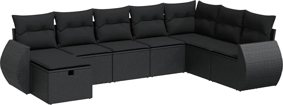 vidaXL 8 részes fekete polyrattan kerti ülőgarnitúra párnákkal
