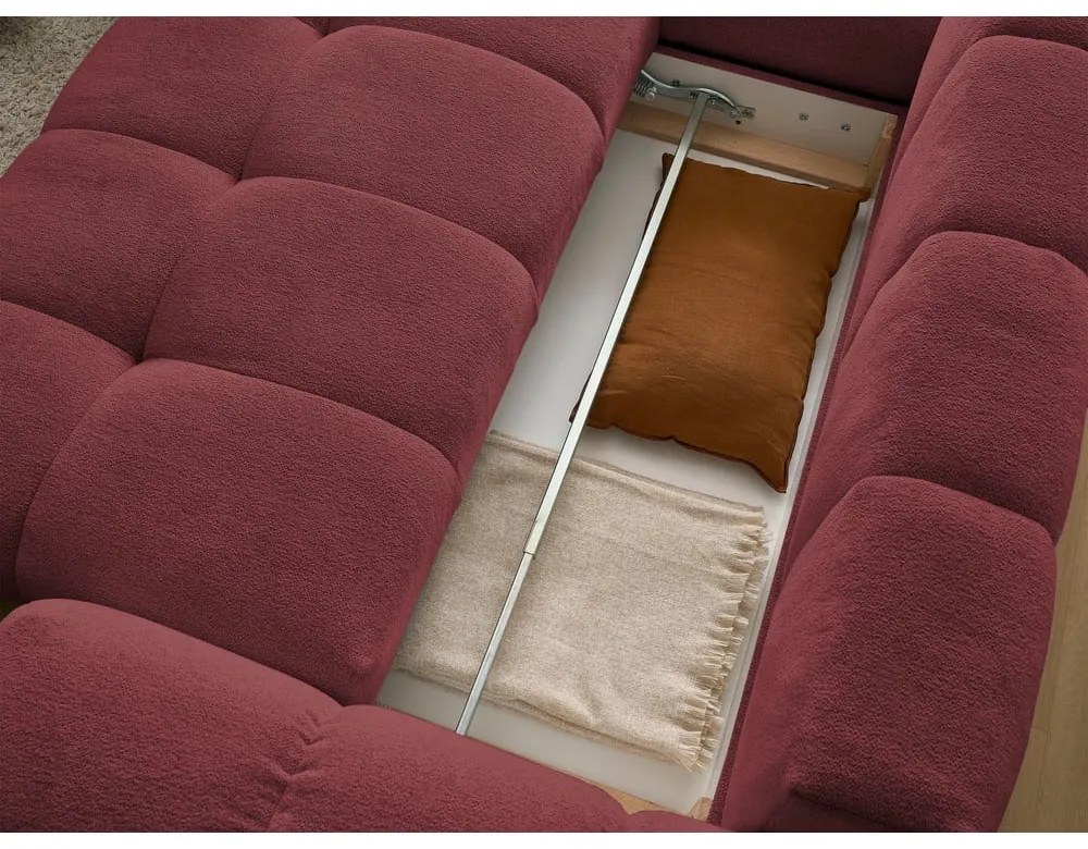 Borvörös zsenília kinyitható-tárolóhelyes sarokkanapé (bal oldali-L alakú) Everest – Bobochic Paris