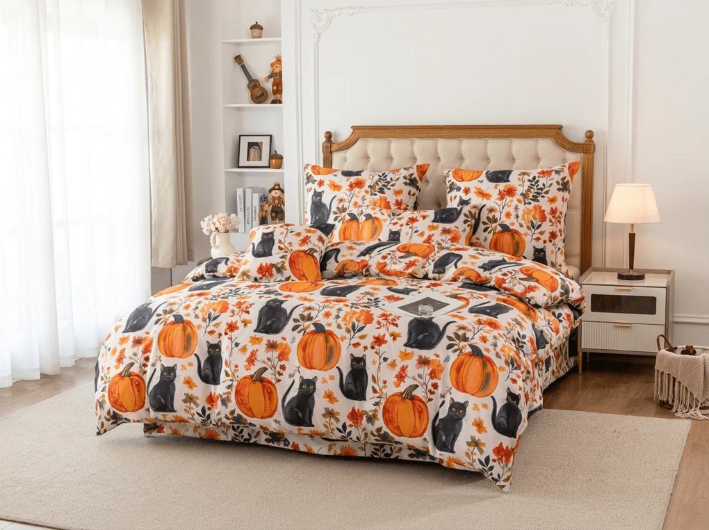 Mikroszálas ágyneműhuzat CATS AND PUMPKINS színes kivitel Ágyneműhuzat mérete: 70 x 90 cm | 140 x 220 cm