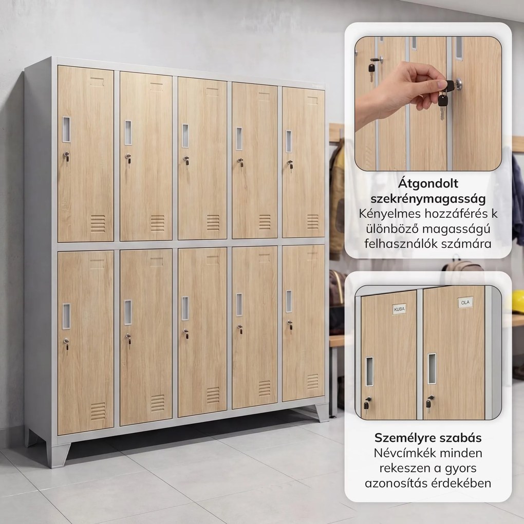BHP öltözőszekrény 10 ajtós szürke / sonoma tölgy: Eco Design BARTEK 1360 x 1720 x 450 mm