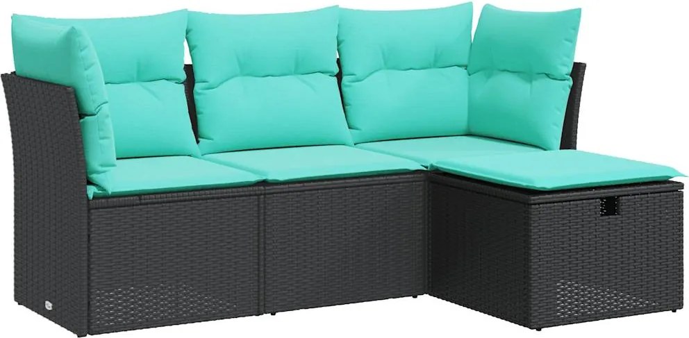 vidaXL 4 részes fekete polyrattan kerti ülőgarnitúra párnákkal
