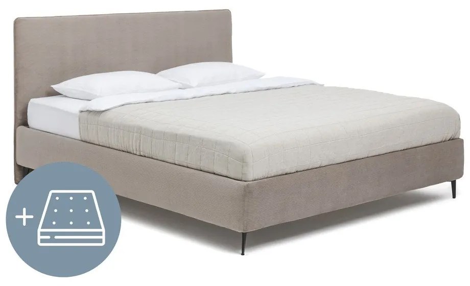 Szürkésbarna kárpitozott franciaágy matraccal, ágyráccsal 180x200 cm Noira Slim – Bonami Selection