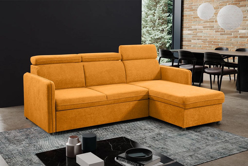 Kinyitható ülőgarnitúra, mustárszínű, ALECHANDRO A ROH