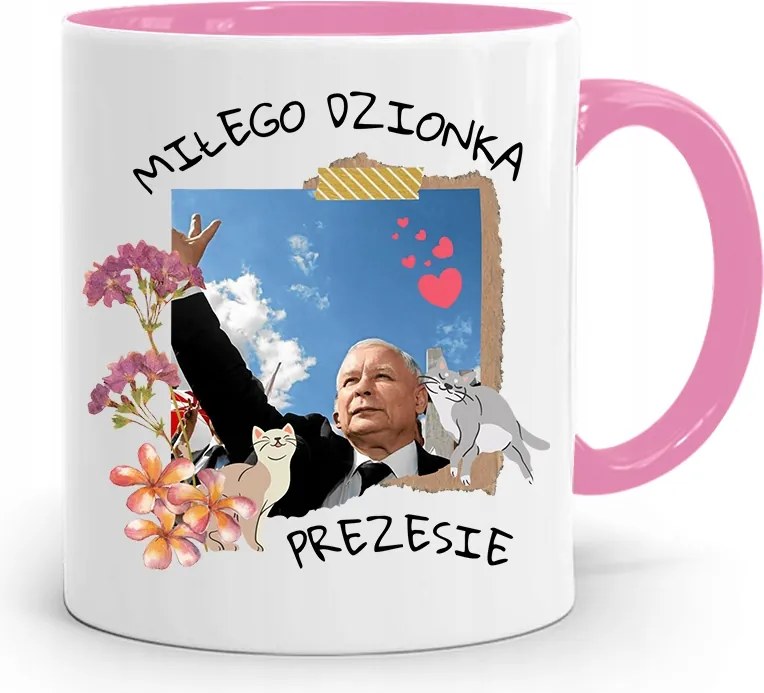 Rózsaszín Vicces Bögre Jaroslaw Kaczynski fényképes nyomattal