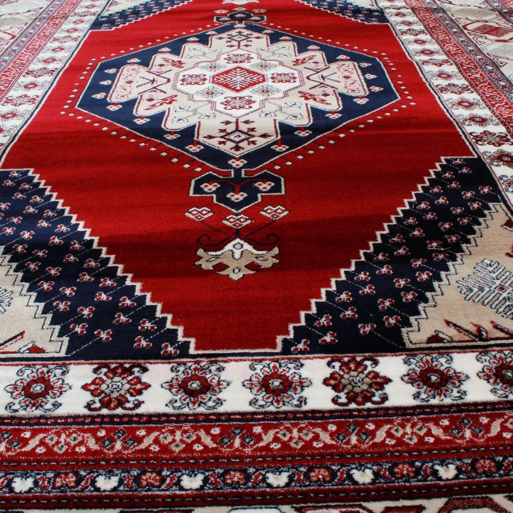 Gépi perzsa szőnyeg bordó Turkmen 140x200 klasszikus nappali szőnyeg