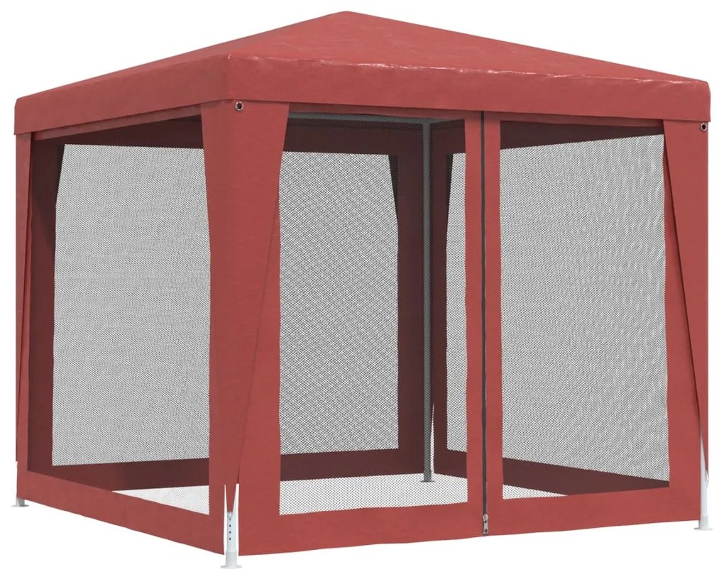 Piros HDPE rendezvénysátor 4 hálós oldalfallal 2,5x2,5 m