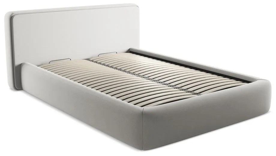 Világosszürke kárpitozott ágyneműtartós franciaágy ágyráccsal 140x200 cm Kiana – Makamii