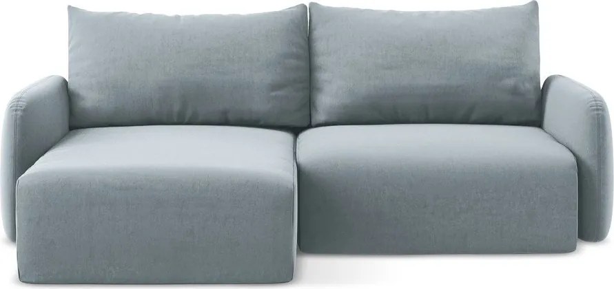 Kék bársony kinyitható-tárolóhelyes sarokkanapé (bal oldali-heverő résszel) Kalena – Makamii