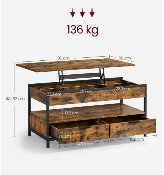 NYRO emelhető tetejű dohányzóasztal, barna/fekete