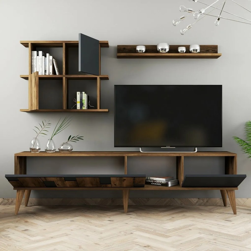 Madrid Anthracite and Walnut TV fal