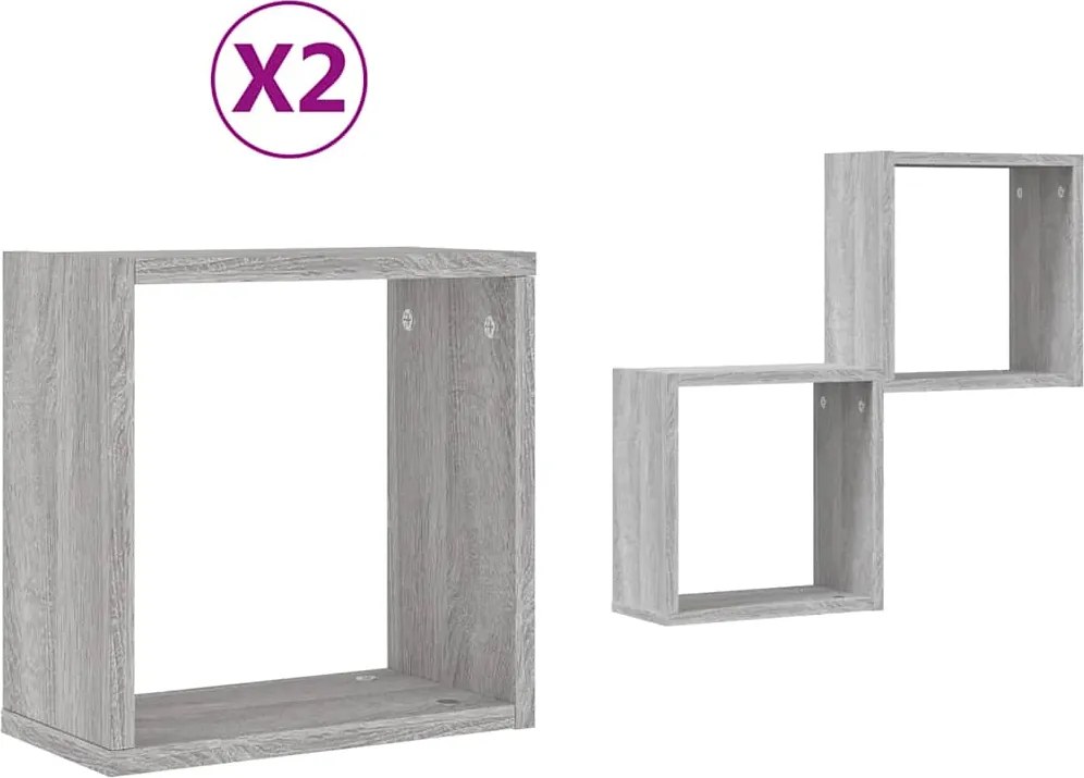 vidaXL 2 db szürke sonoma fali kockapolc 30 x 15 x 30 cm