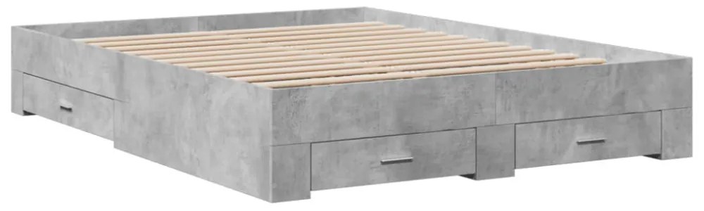 betonszürke szerelt fa ágykeret fiókokkal 150 x 200 cm