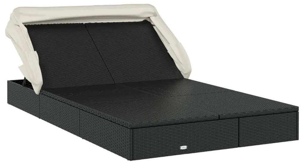 2 személyes fekete polyrattan napágy tetővel 213 x 118 x 97 cm