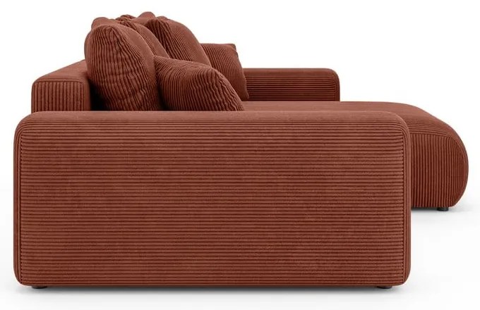 Téglavörös kordbársony kinyitható tárolóhelyes sarokkanapé (variálható sarok) Luma – Ropez