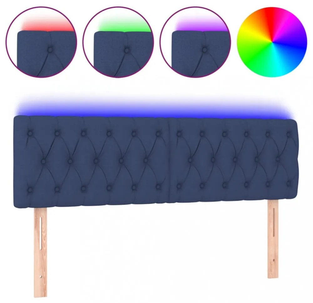 kék szövet LED-es fejtámla 160x7x78/88 cm