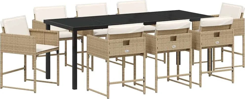 vidaXL Kert étkező szett párnával 9 pcs Bézs polirattan