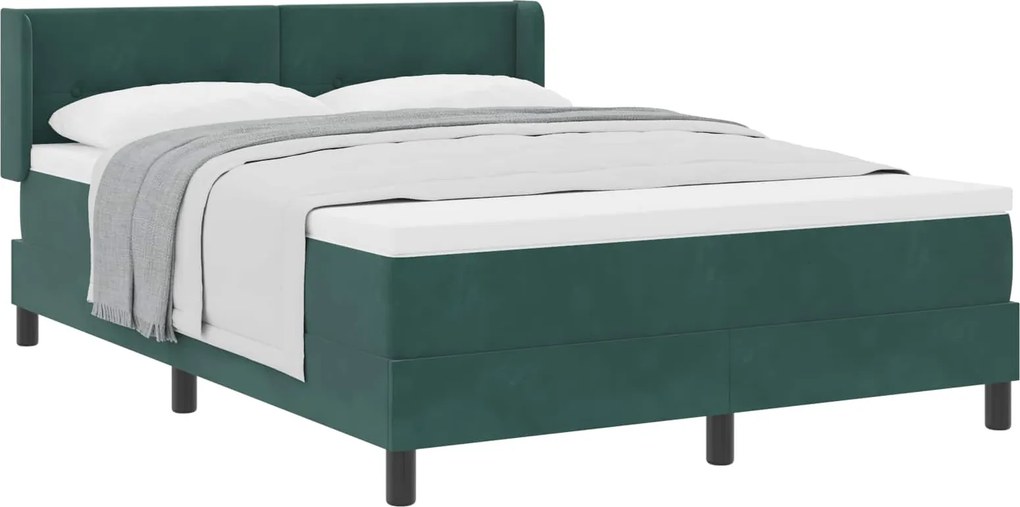 vidaXL Boxrugós ágy matracmal Sötétzöld 190 x 140 cm Poliészter