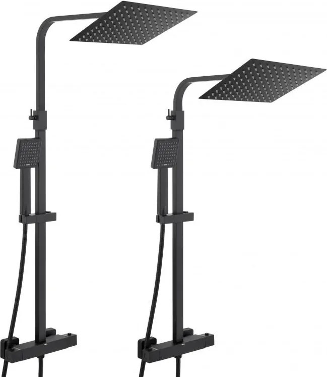 Erga Goba, zuhanygarnitúra termosztát elemmel és esőfejjel 25x25cm, fekete matt, ERG-YKA-BP.GOBA-THERM-25-BLK