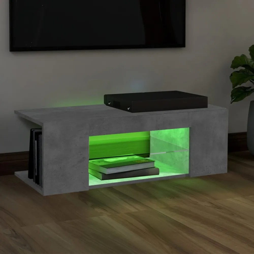 betonszürke TV-szekrény LED lámpákkal 90 x 39 x 30 cm